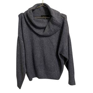 White House Black Market Zip Dolman Cowl Neck Wool Blend Sweater XL Blue Lurex